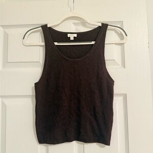 Cashmere Splendid Dark Brown Knit Ribbed Tank Top